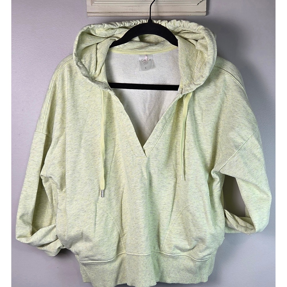 CALIA V-Neck Hoodie Women S Yellow Excellent Heathered Activewear WAX14306H